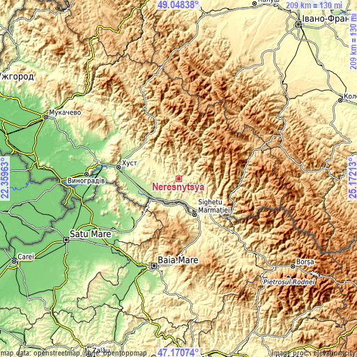 Topographic map of Neresnytsya