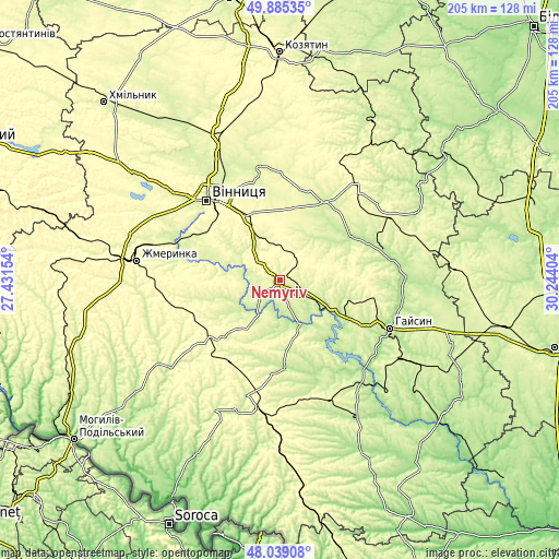 Topographic map of Nemyriv