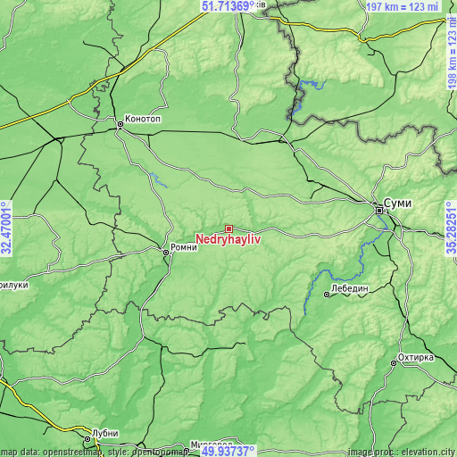 Topographic map of Nedryhayliv