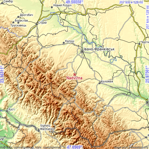 Topographic map of Nadvirna