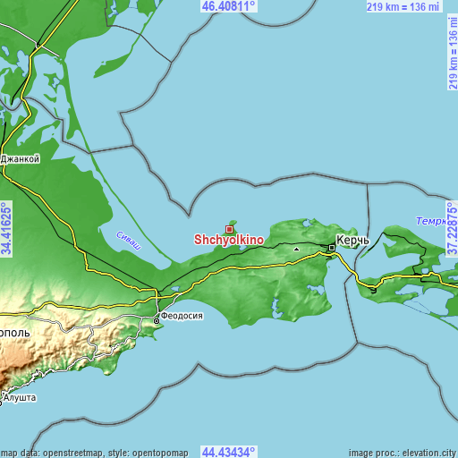 Topographic map of Shchyolkino