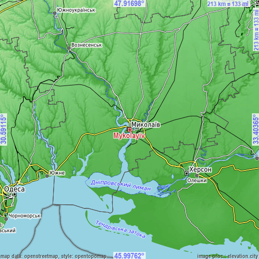 Topographic map of Mykolayiv