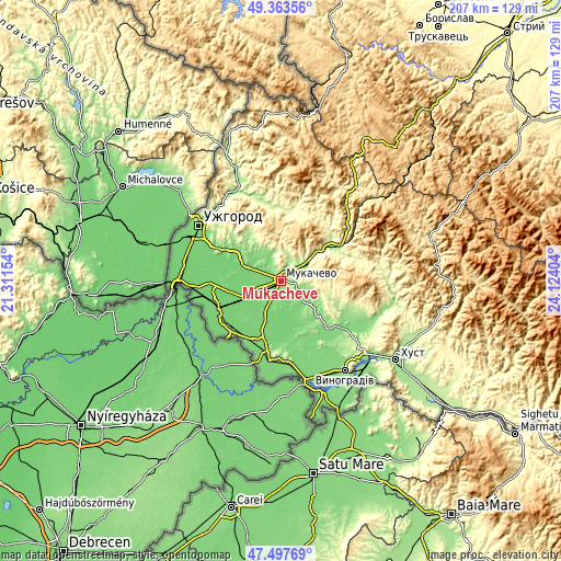 Topographic map of Mukacheve