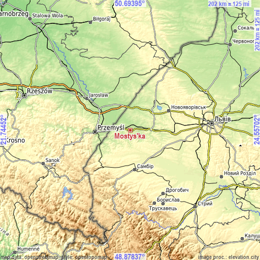 Topographic map of Mostys'ka