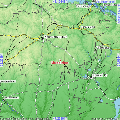 Topographic map of Molodizhne