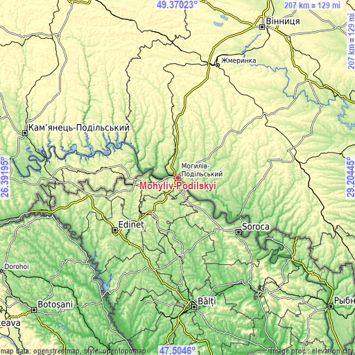 Topographic map of Mohyliv-Podilskyi