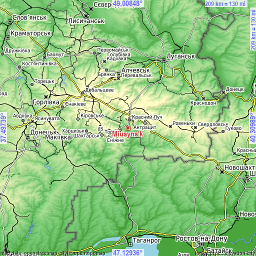 Topographic map of Miusyns’k