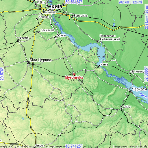 Topographic map of Myronivka