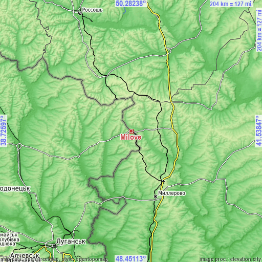 Topographic map of Milove