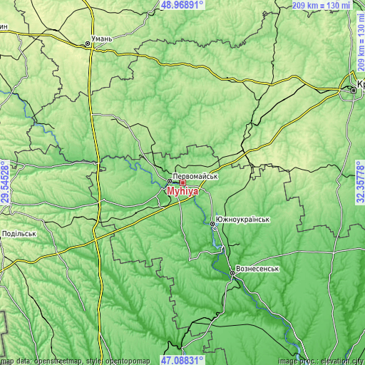 Topographic map of Myhiya