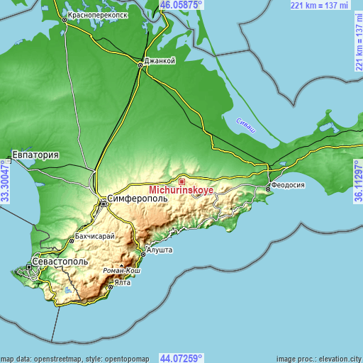 Topographic map of Michurinskoye