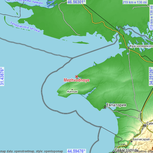 Topographic map of Mezhvodnoye