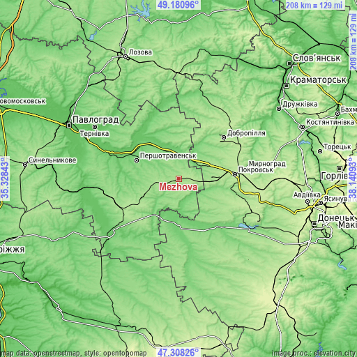 Topographic map of Mezhova