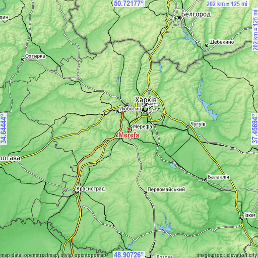 Topographic map of Merefa