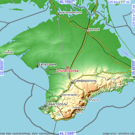 Topographic map of Zhuravlyovka