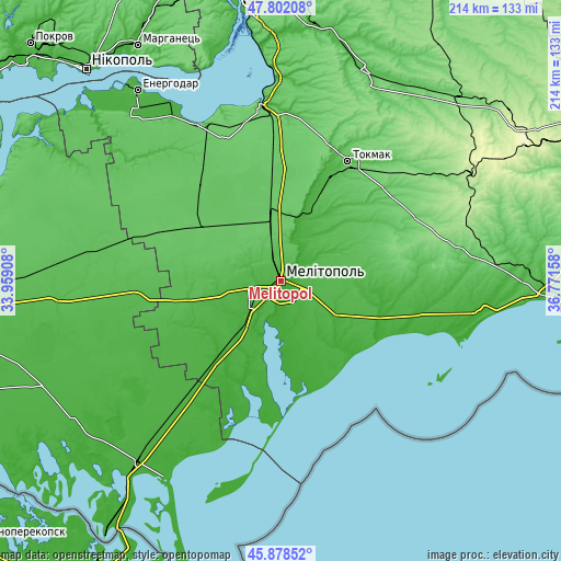 Topographic map of Melitopol