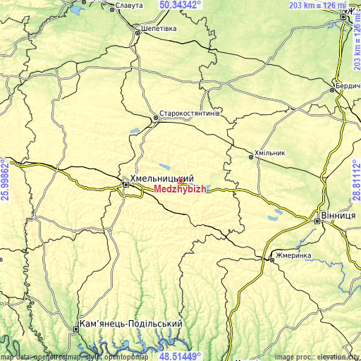 Topographic map of Medzhybizh