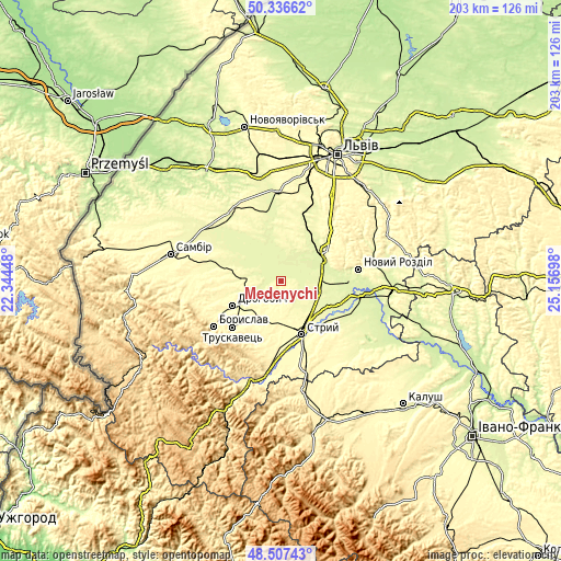 Topographic map of Medenychi