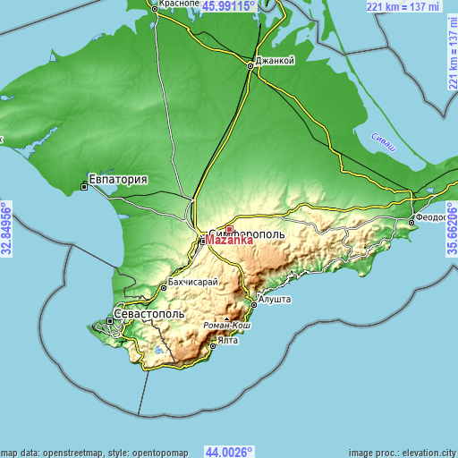 Topographic map of Mazanka