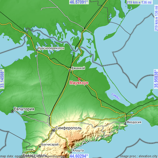 Topographic map of Mayskoye