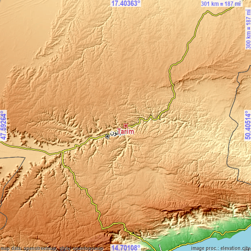 Topographic map of Tarīm