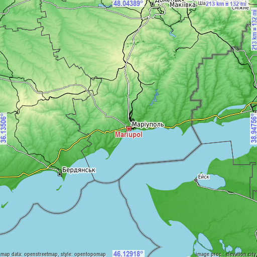 Topographic map of Mariupol