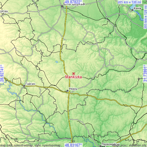 Topographic map of Mankivka