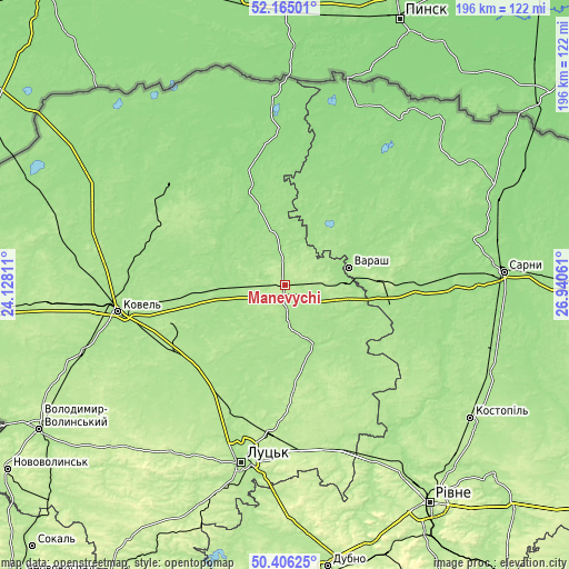 Topographic map of Manevychi