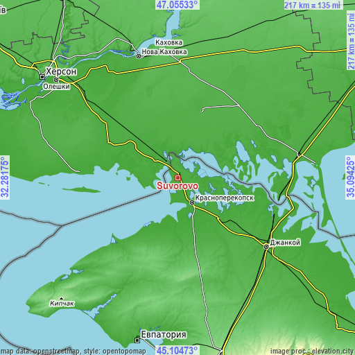 Topographic map of Suvorovo