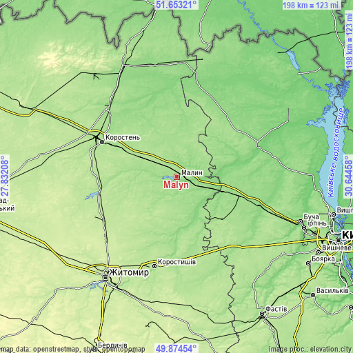 Topographic map of Malyn