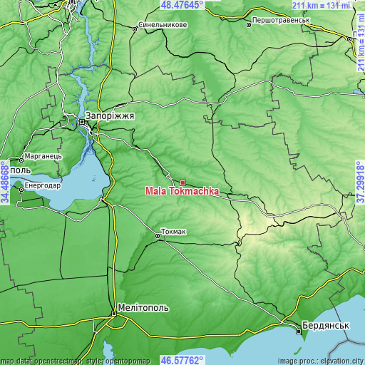 Topographic map of Mala Tokmachka