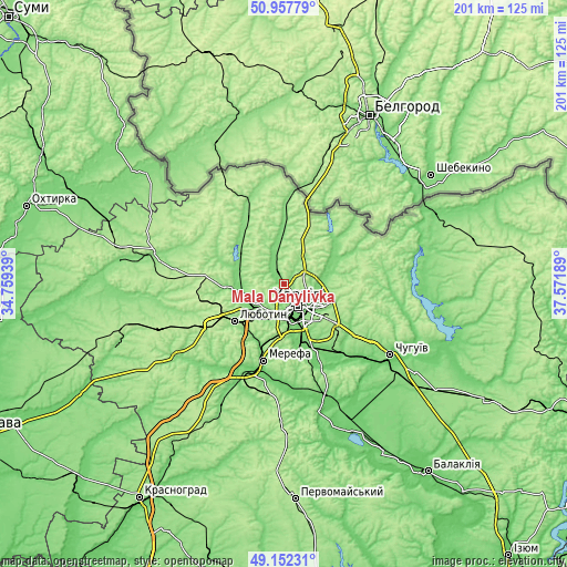 Topographic map of Mala Danylivka