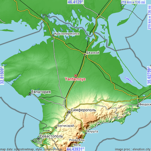 Topographic map of Yantarnoye