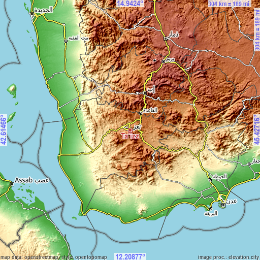 Topographic map of Ta‘izz
