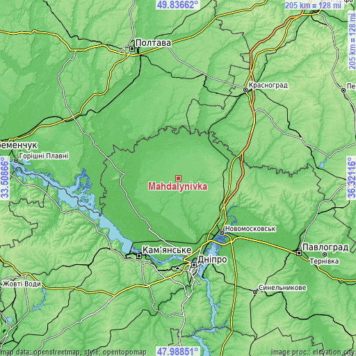 Topographic map of Mahdalynivka