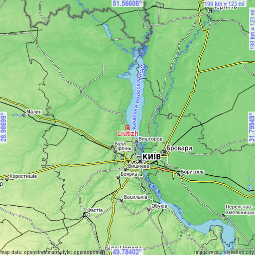 Topographic map of Liutizh