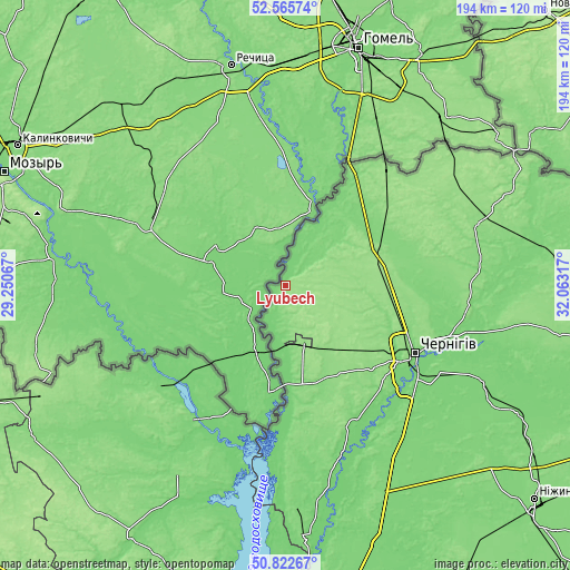 Topographic map of Lyubech