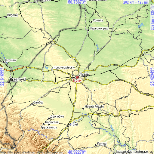 Topographic map of Lviv