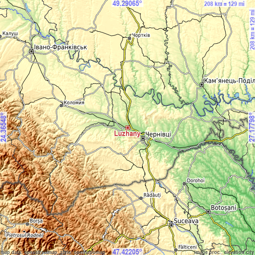 Topographic map of Luzhany