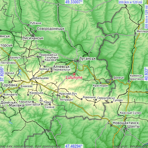 Topographic map of Lutuhyne