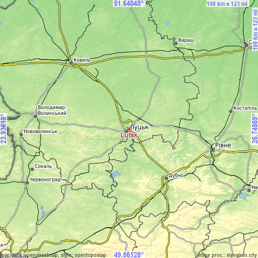 Topographic map of Lutsk