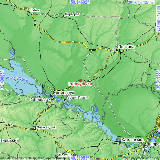 Topographic map of Lutovynivka