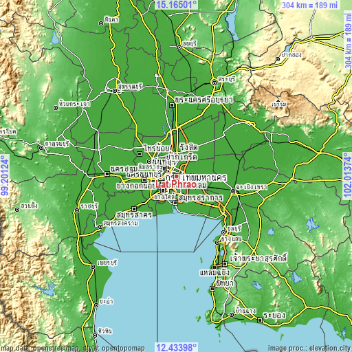 Topographic map of Lat Phrao