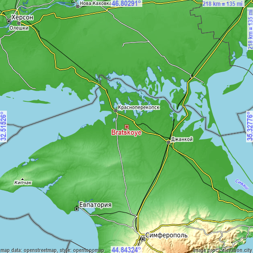 Topographic map of Bratskoye