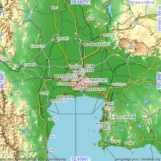 Topographic map of Phaya Thai