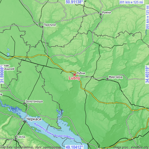 Topographic map of Lubny