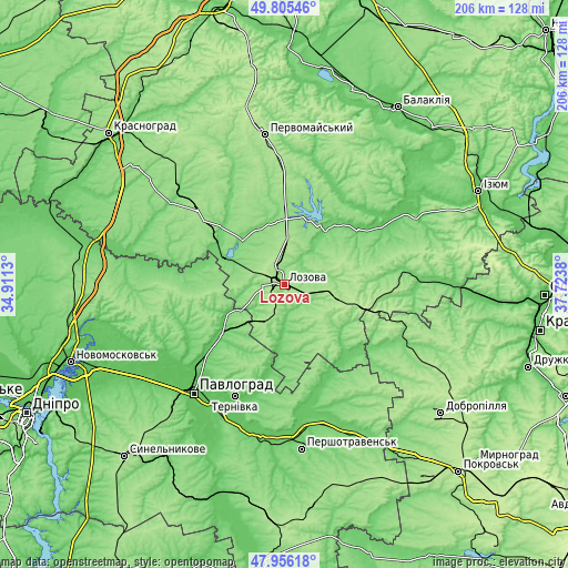 Topographic map of Lozova