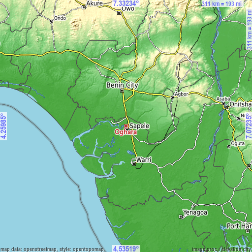 Topographic map of Oghara