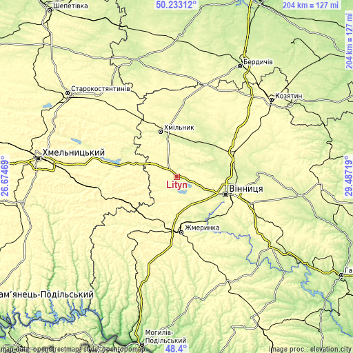 Topographic map of Lityn