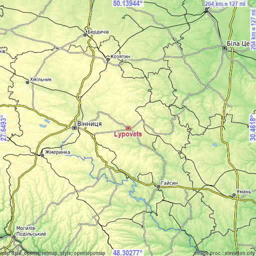 Topographic map of Lypovets